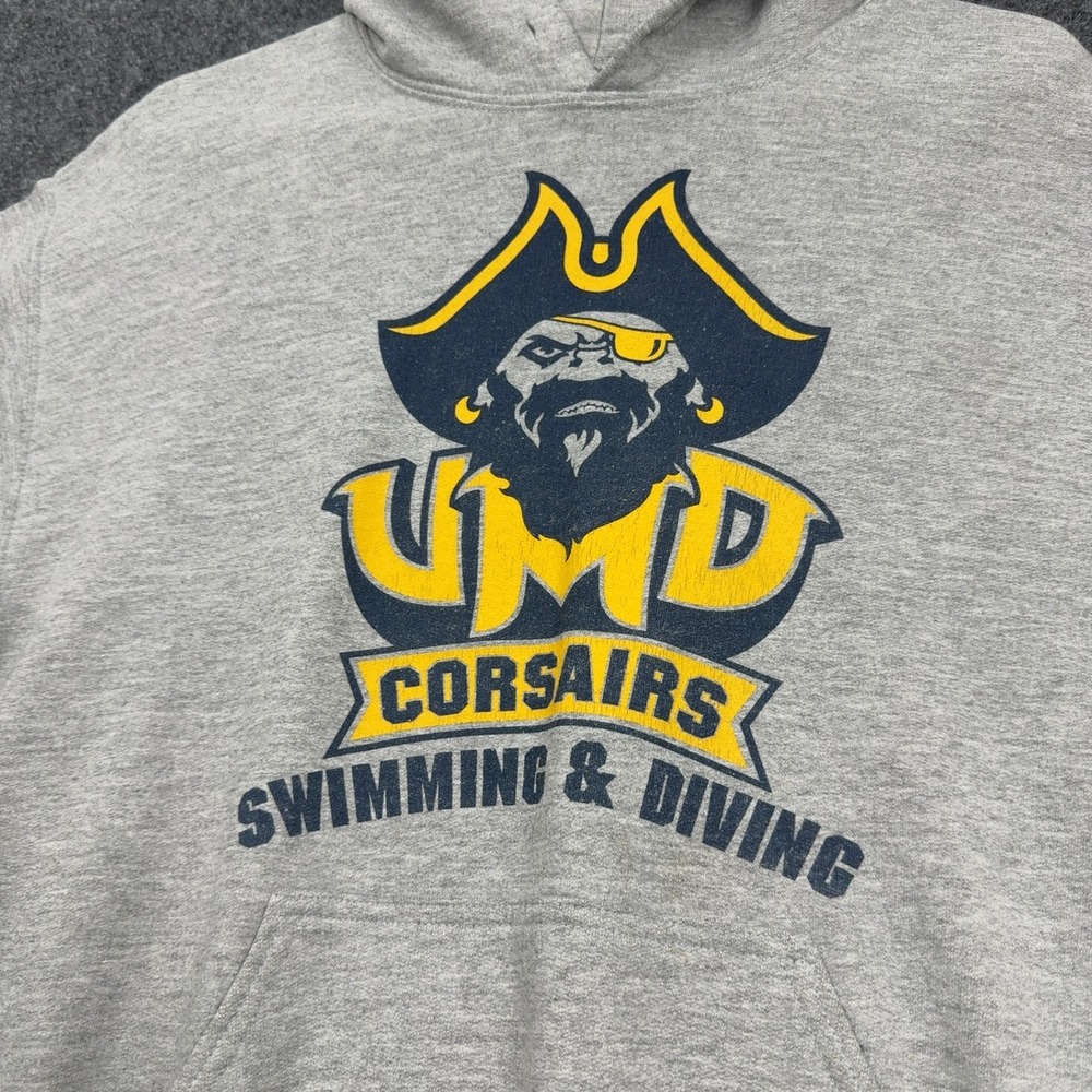 UMD Corsairs Gildan Hoodie Mens M Grey Cotton Polyester Swimming Diving Sporty - Picture 3 of 8